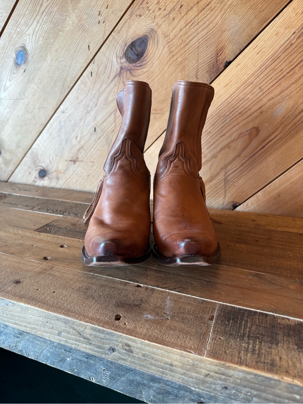 Lucchese Tan Leather Ankle Boots